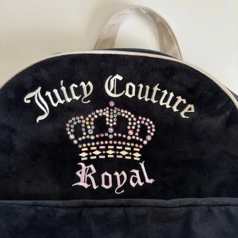 Juicy Couture Y2K Royal Kingdom Backpack Full Size Licorice Rhinestone Crown